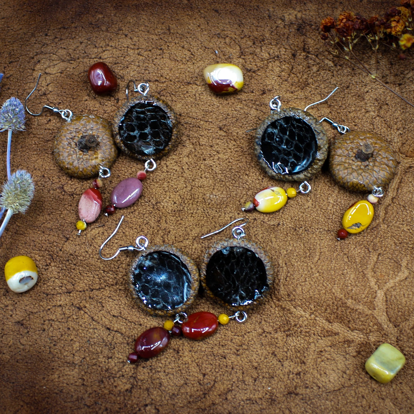 Acorn Sanke Skin Earrings | Mookaite Meadows