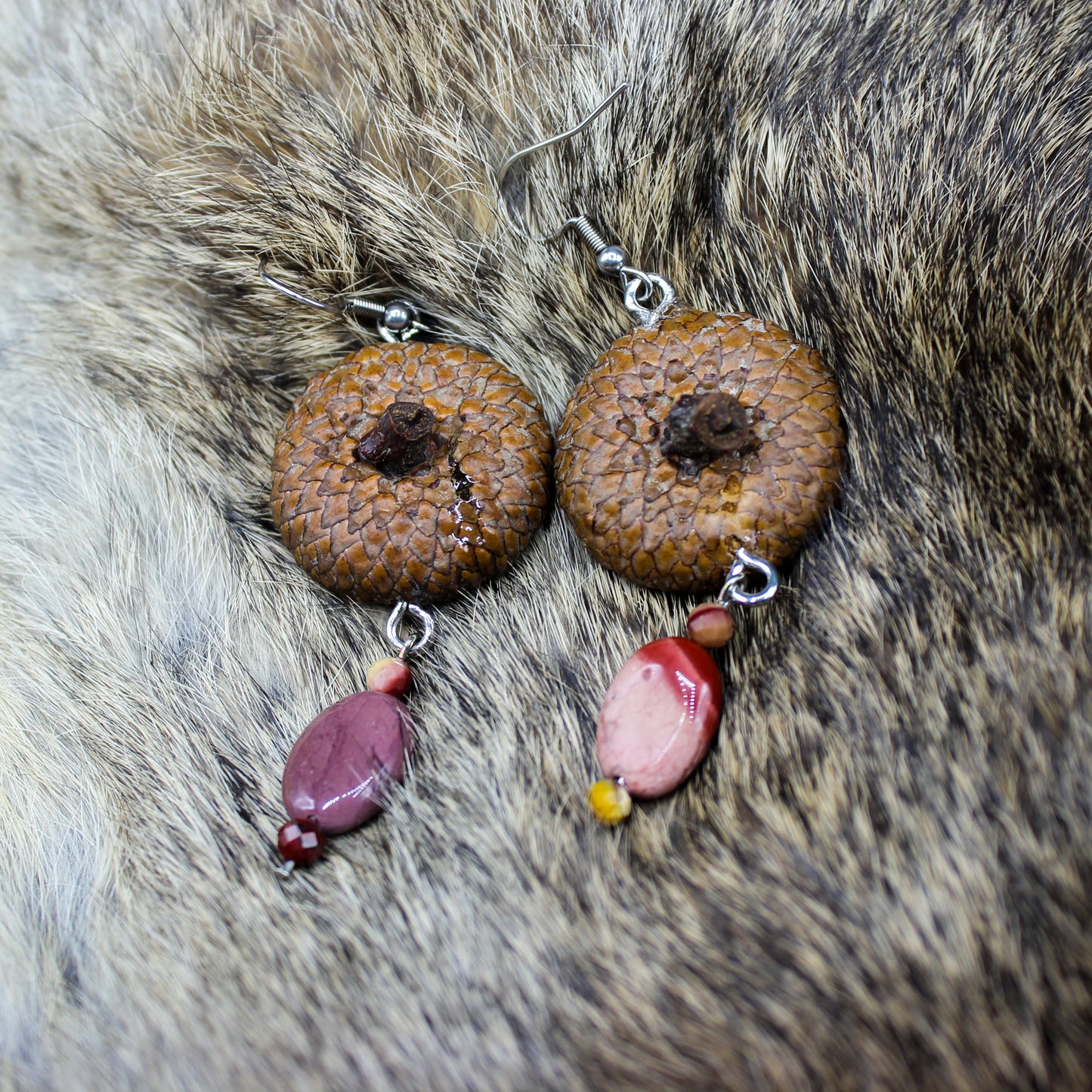 Acorn Sanke Skin Earrings | Mookaite Meadows