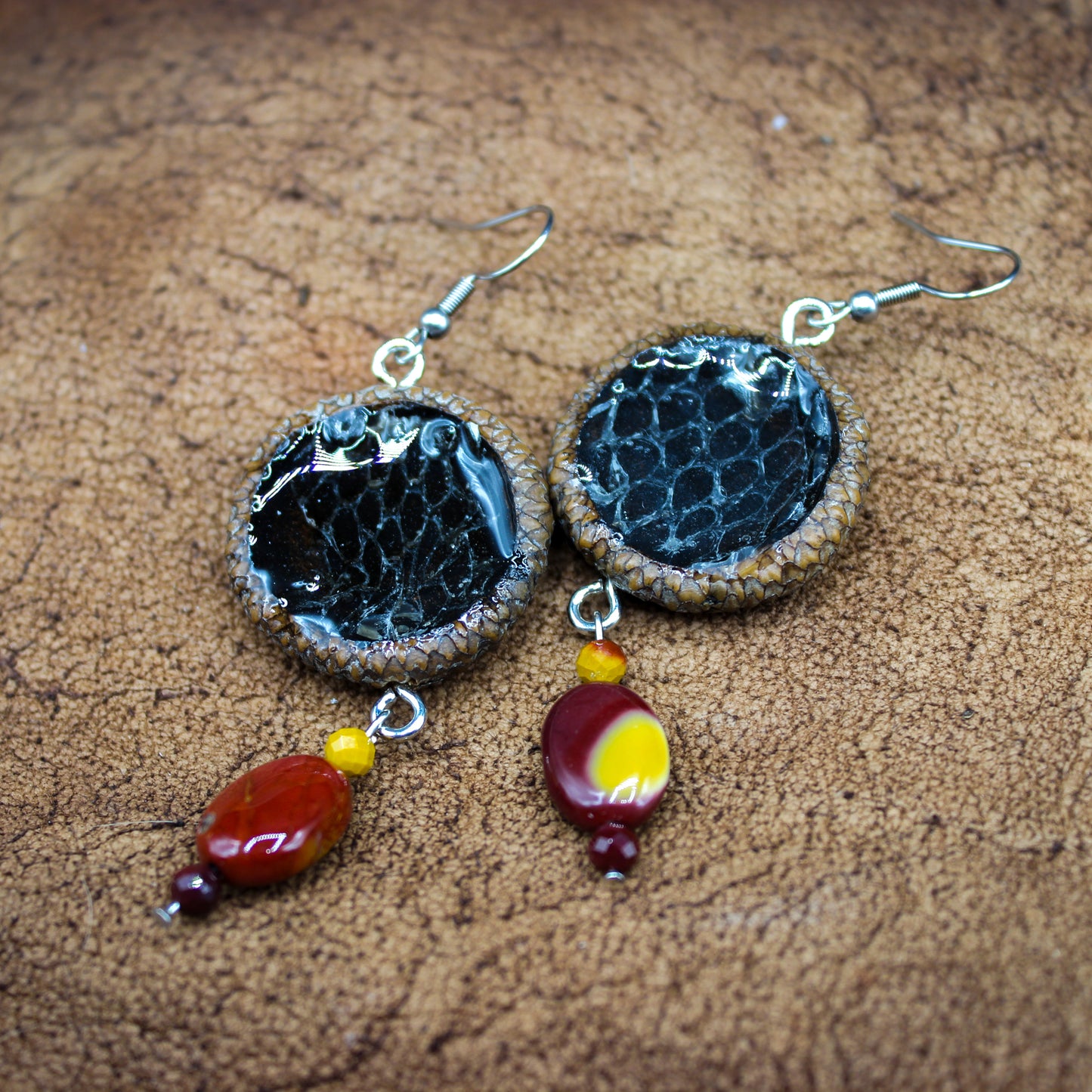 Acorn Sanke Skin Earrings | Mookaite Meadows