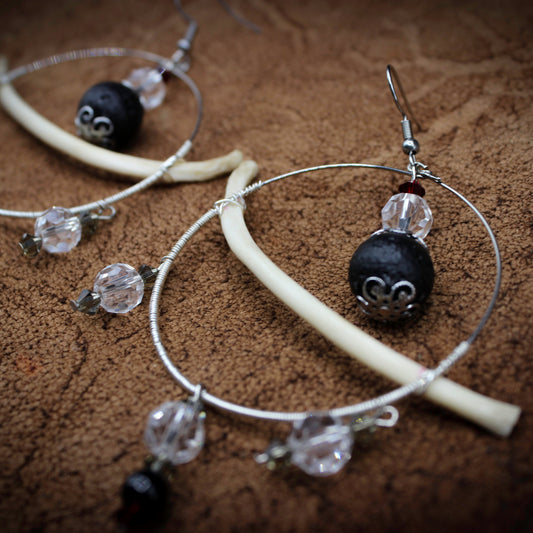 Bone & Lava Stone Hoops | Real Rib Bone Earrings