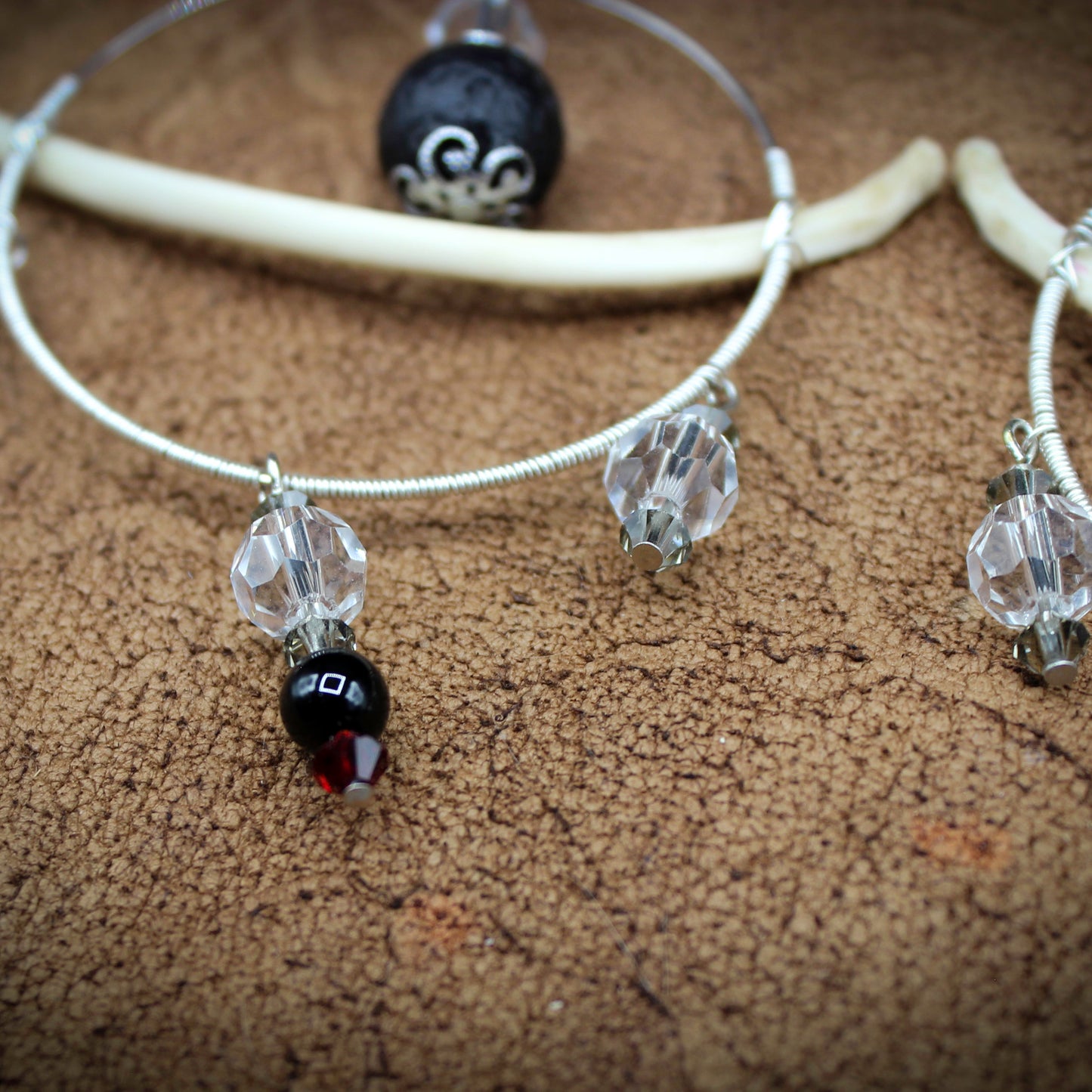 Bone & Lava Stone Hoops | Real Rib Bone Earrings