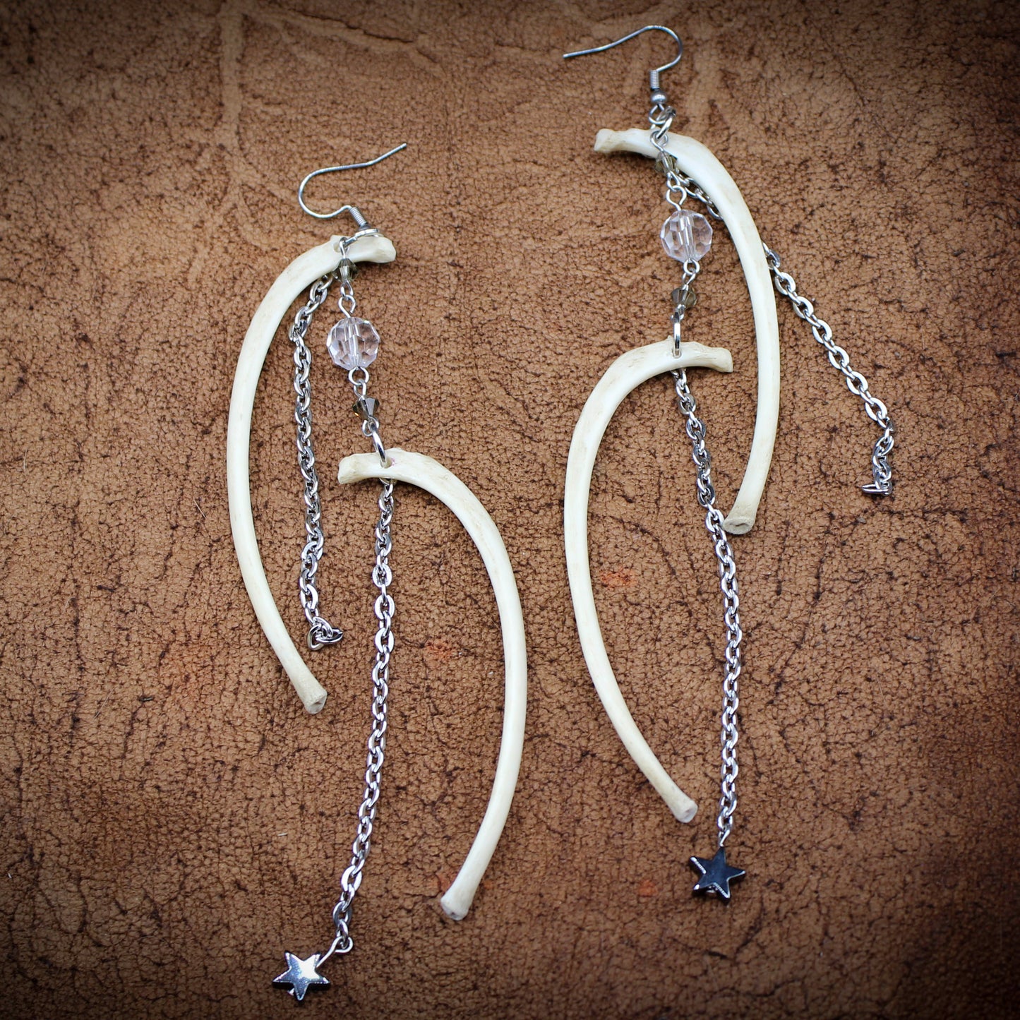Bone & Crystal Earrings | Real Rib Bones