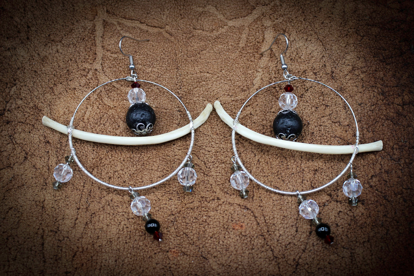 Bone & Lava Stone Hoops | Real Rib Bone Earrings