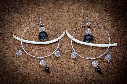 Bone & Lava Stone Hoops | Real Rib Bone Earrings