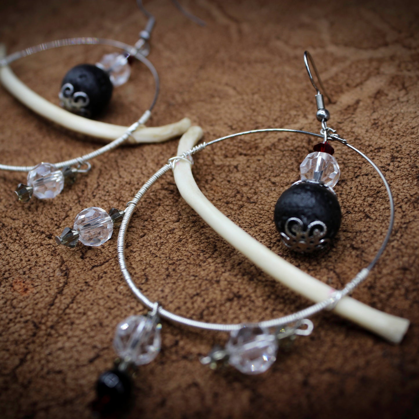Bone & Lava Stone Hoops | Real Rib Bone Earrings