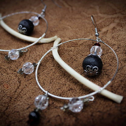 Bone & Lava Stone Hoops | Real Rib Bone Earrings