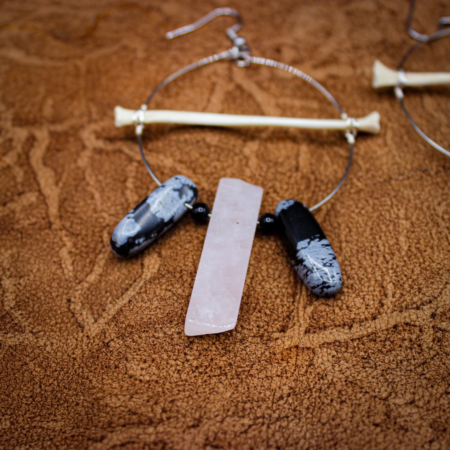 Rose Quartz & Bone Hoops | Leg Bone | Gothic Beauty Collection