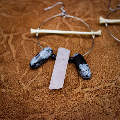 Rose Quartz & Bone Hoops | Leg Bone | Gothic Beauty Collection