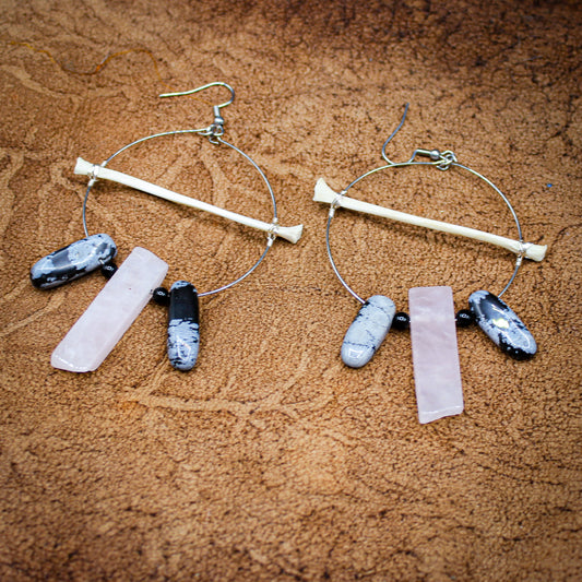 Rose Quartz & Bone Hoops | Leg Bone | Gothic Beauty Collection