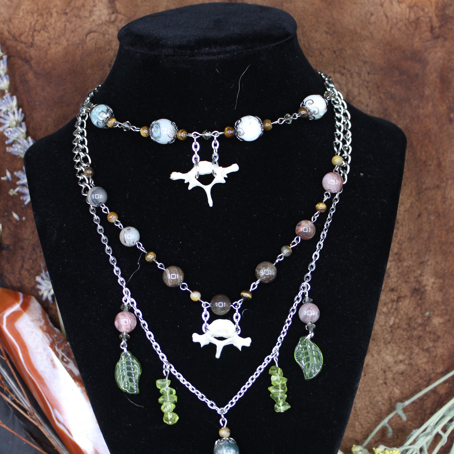 Vertebra & Leaf Choker | Layered Necklace | Gothic Beauty Collection