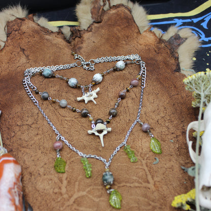 Vertebra & Leaf Choker | Layered Necklace | Gothic Beauty Collection