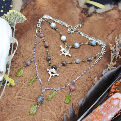 Vertebra & Leaf Choker | Layered Necklace | Gothic Beauty Collection
