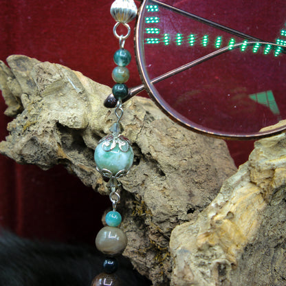 Moss Agate & Leaf Charm | Glasses Chain