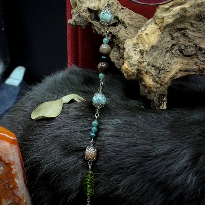 Moss Agate & Leaf Charm | Glasses Chain