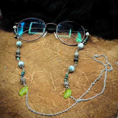 Moss Agate & Leaf Charm | Glasses Chain