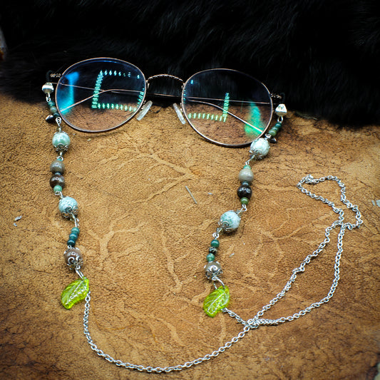 Moss Agate & Leaf Charm | Glasses Chain